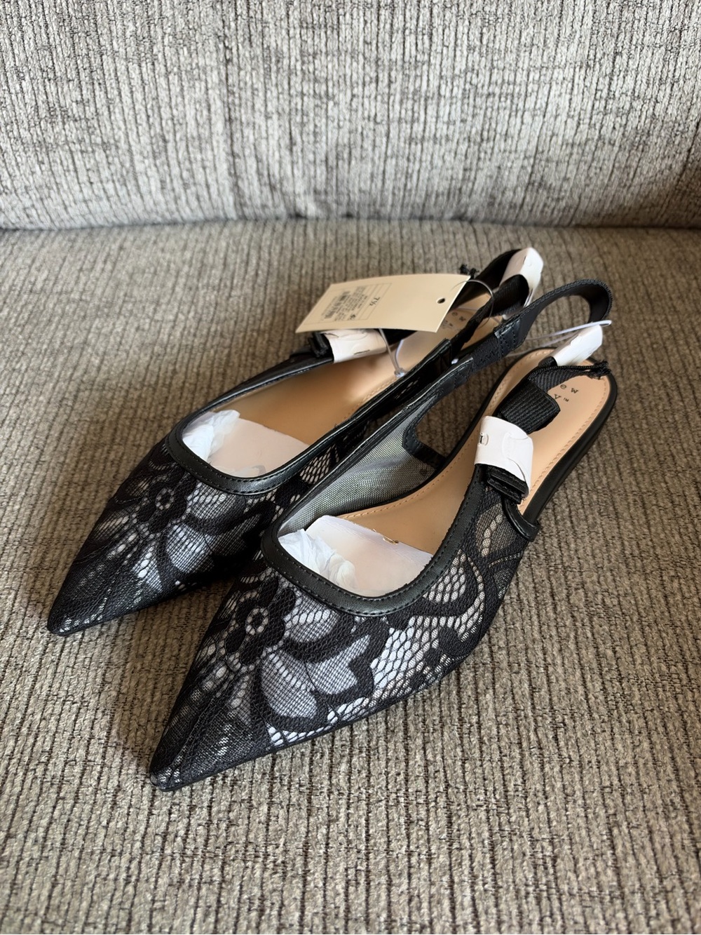Black Lace Pointed Slingback Flats